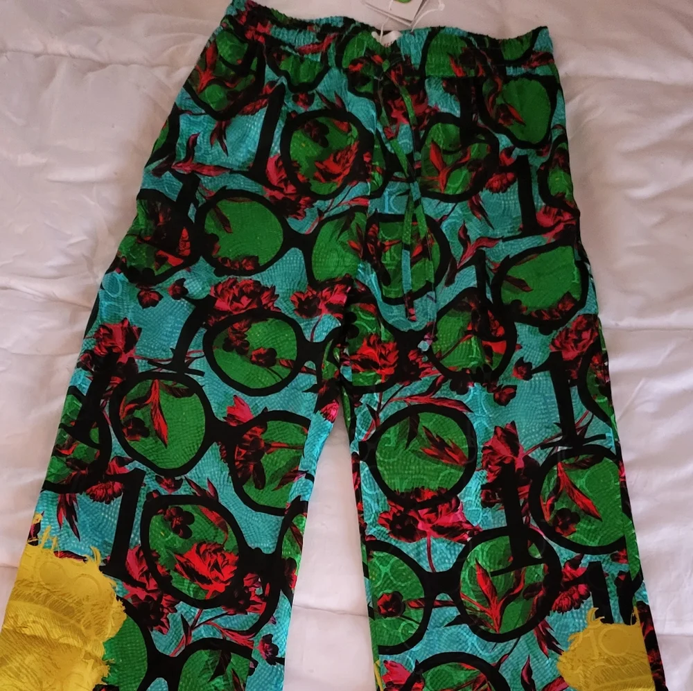 Iris Apfel x H&M pants colourful green/turquoise with string sizes available S. - Picture 3 of 15